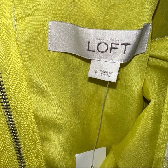 LOFT Ivory and Bright Yellow Lace Ruffle Hem Dress Size 4 - Picture 4 of 8